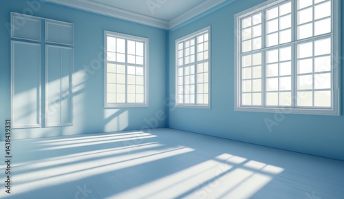 Empty light-blue room with sunlight