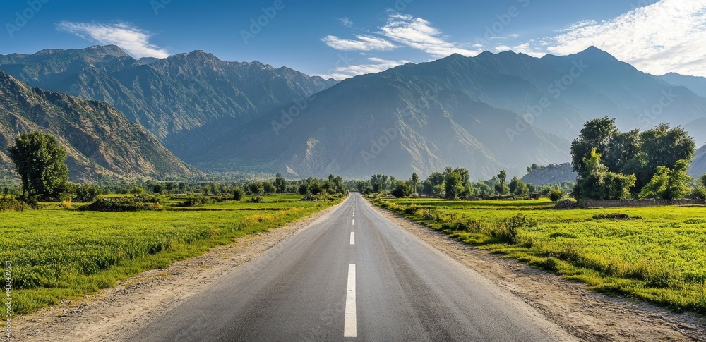 Naklejka premium Mountain Road Through Lush Valley