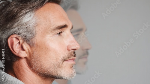 Confident Mature Man Side Profile Highlighting Healthy Skin and Skincare