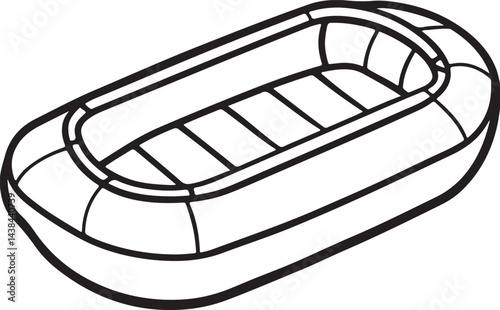 inflatable boat line art, black outline, vector and illustration, coloring book page line art drawing