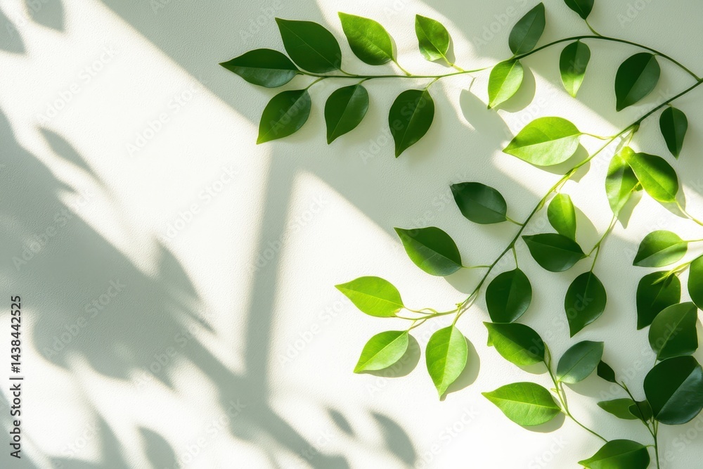 Fresh green leaves with sunlit shadows Fresh green leaves with sunlit shadows