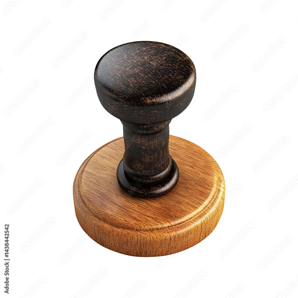 wooden rubber stamp isolated on transparent white background, clipping path
