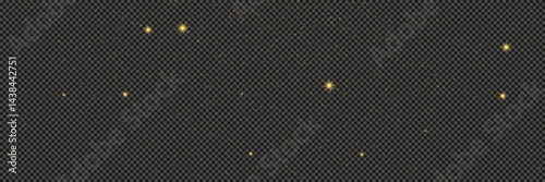 Gold glittering dust with stars on transparent backdrop