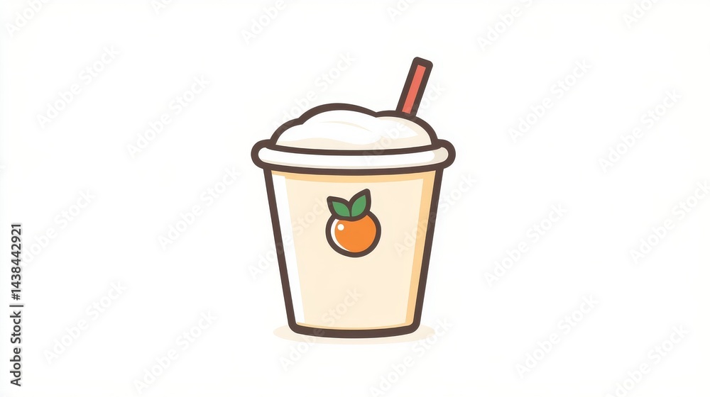 Minimalist Japanese Logo Design Featuring a Straw Cup With Whipped Cream and a Leaf Accent on a Simple White Background Minimalist Japanese Logo Design Featuring a Straw Cup With Whipped Cream and a Leaf Accent on a Simple White Background