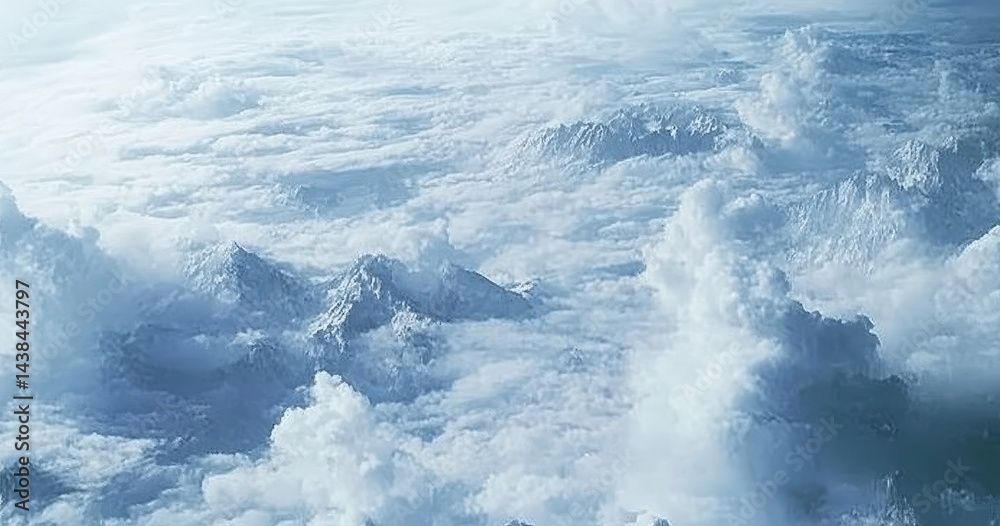 Majestic mountains piercing through a swirling cloud sea