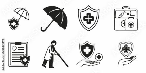 A vector set of heraldic shield icons presents a classic silhouette symbol design