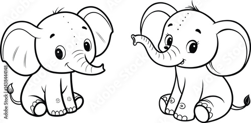 Playful Cartoon Elephants Sitting with Expressive Features