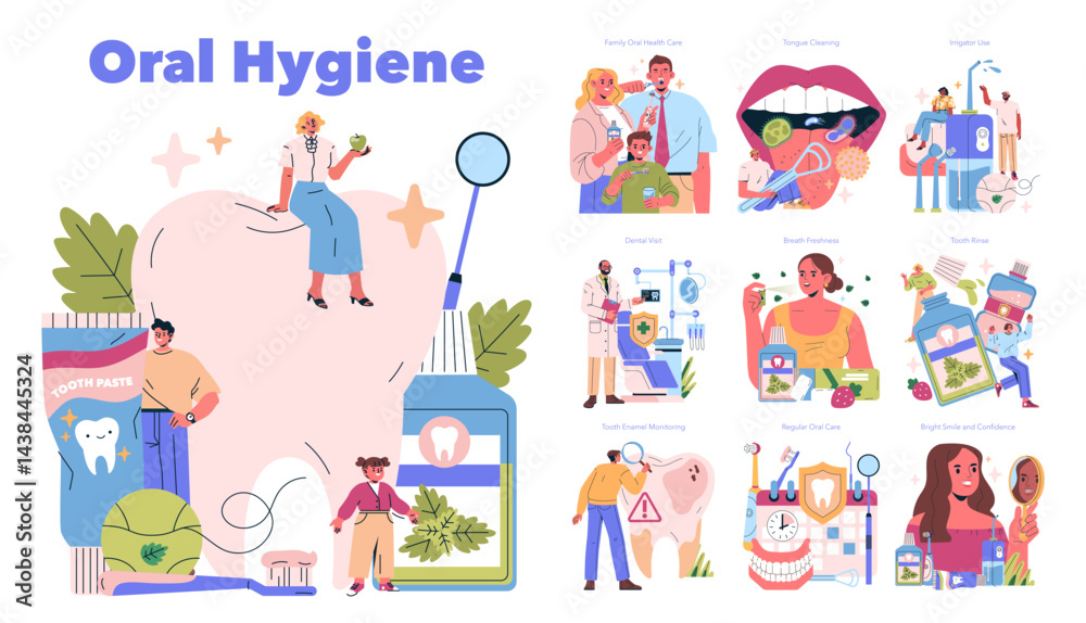 Fototapeta premium Oral Hygiene. Flat Vector Illustration
