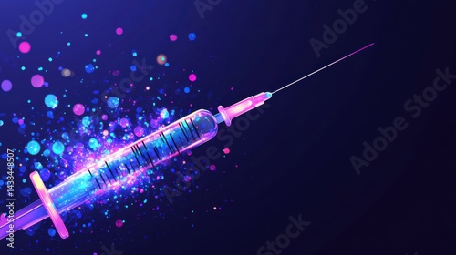 Colorful Syringe with Sparkling Effects for Medical Concept Imagery