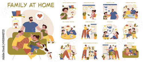 Family At Home. Flat Vector Illustration