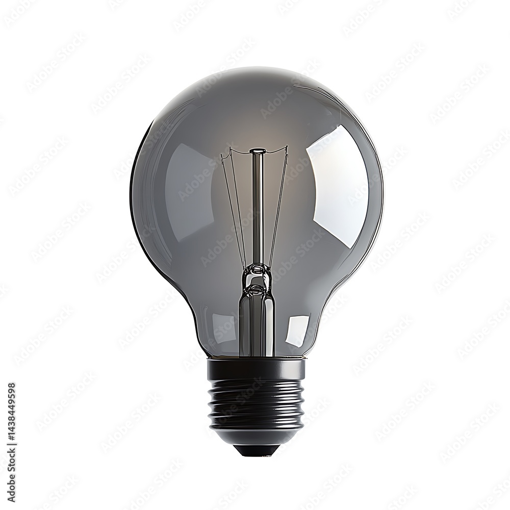 Isolated Light Bulb on White Background, Reflective Glass, Edison Style Filament for Vintage Decoration and Inspiration.