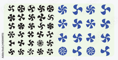 Fan Icon Set – Ventilator, Propeller, Cooler, Conditioner Vector Collection, fan, ventilator, propeller, cooler, conditioner, cooling, air, breeze, ventilation, device, appliance, rotate
