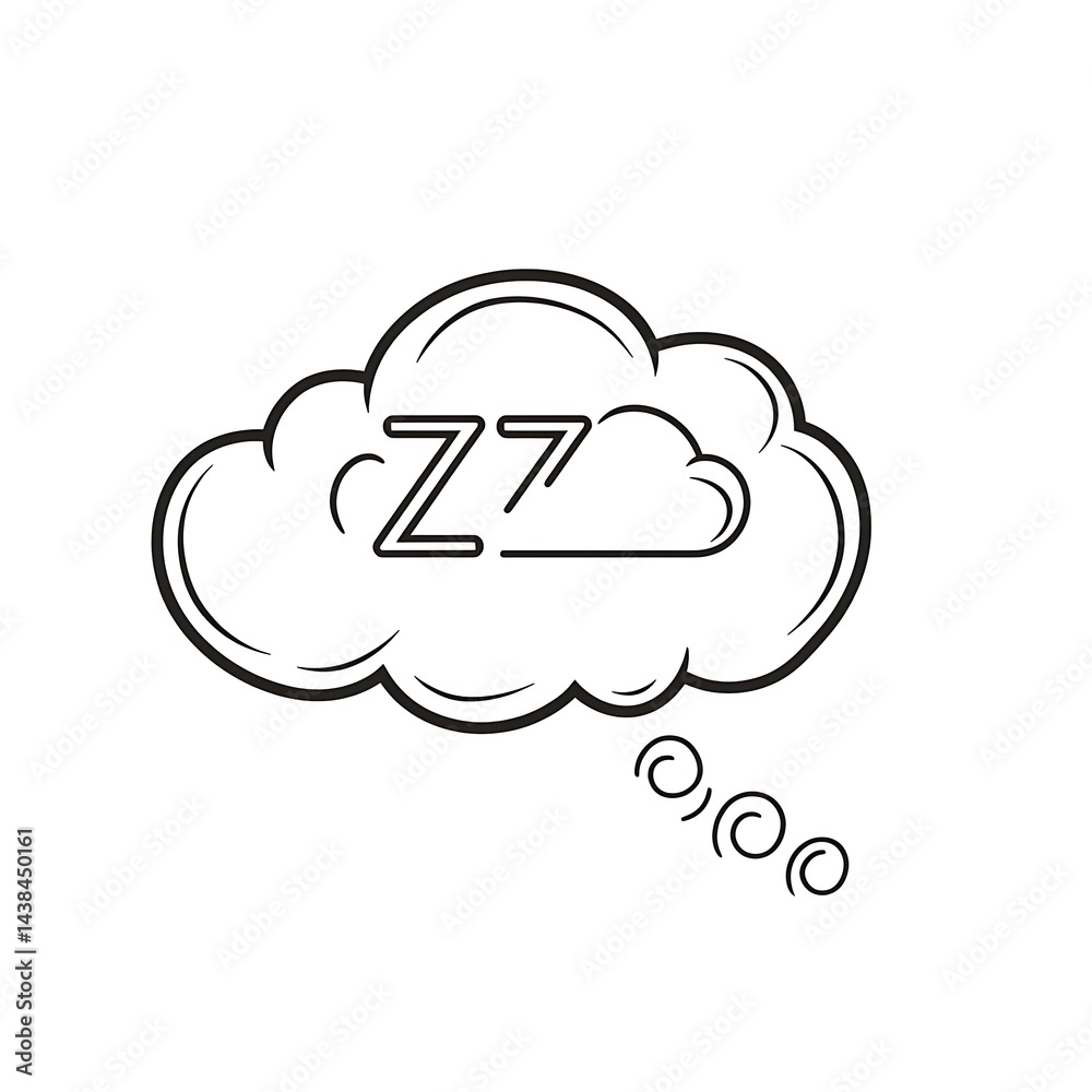Line Art Cloud with 'ZZ' Represents Sleep, Dreamy Thoughts, and Relaxation for Graphic Design Projects, Cute and Simple.