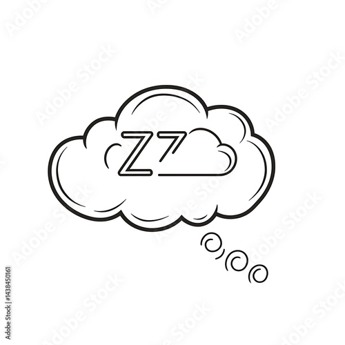 Line Art Cloud with 'ZZ' Represents Sleep, Dreamy Thoughts, and Relaxation for Graphic Design Projects, Cute and Simple.