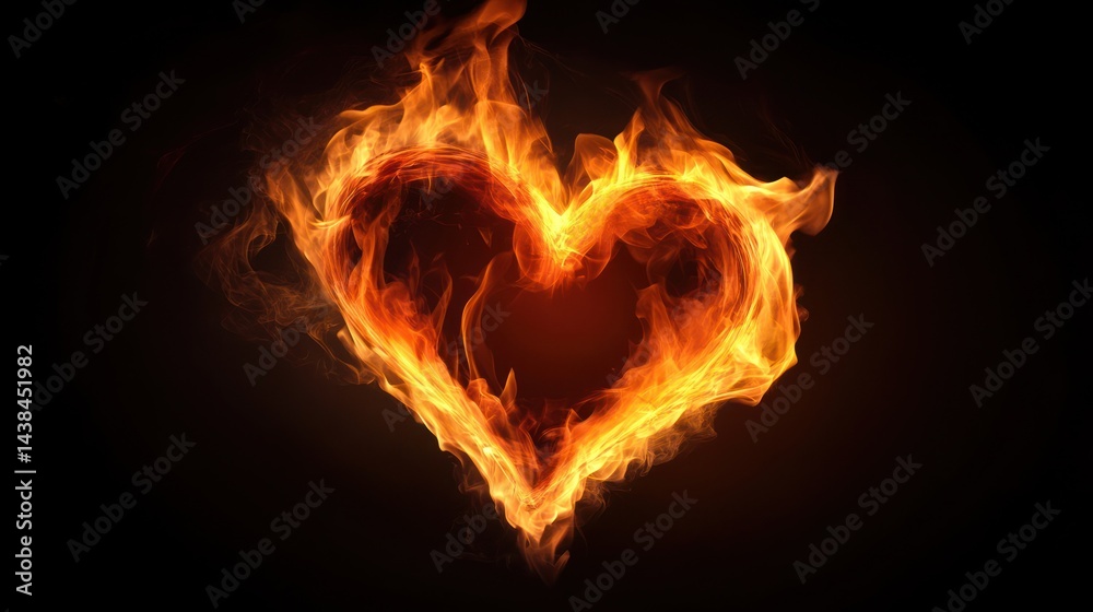 Fototapeta premium Fiery heart burning dark background, passion concept (1)