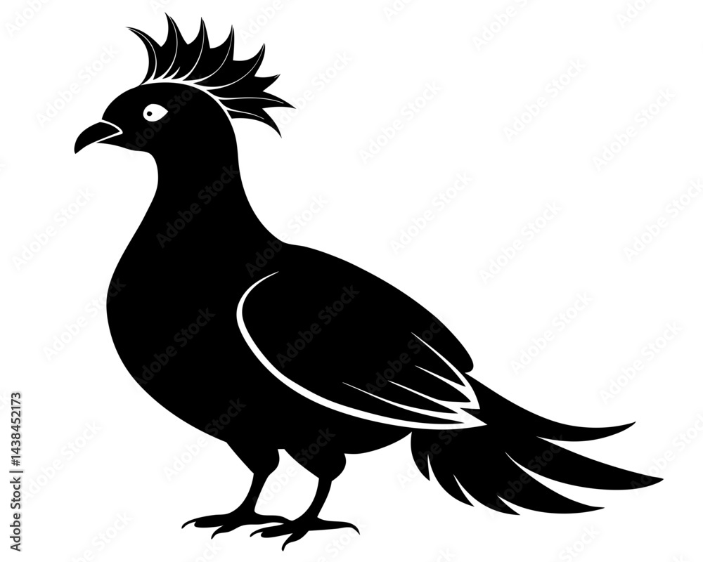 Fototapeta premium Victoria Crowned Pigeon Vector Illustration | Elegant Pigeon Silhouette SVG Design