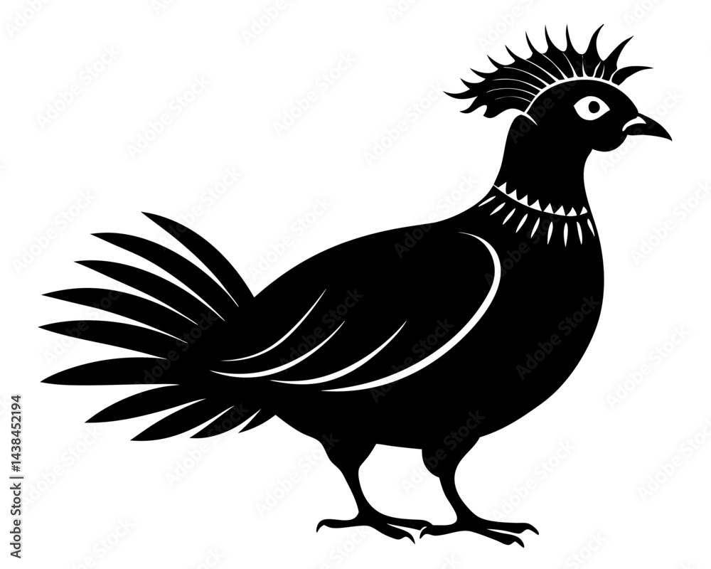 Fototapeta premium Victoria Crowned Pigeon Vector Illustration | Elegant Pigeon Silhouette SVG Design