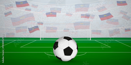 Liechtensteiner Football Arena Full of Fans with National Flags, Sports Event Illustration.