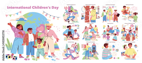 International Childrens Day. Flat Vector Illustration