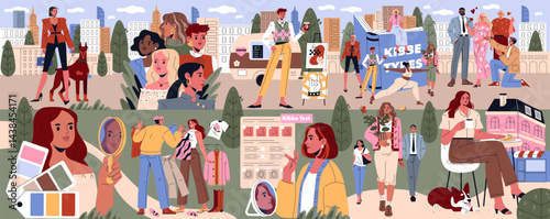 A Captivating and Vibrant Urban Lifestyle Illustration Featuring a Variety of Diverse Characters