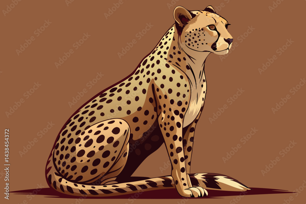 Majestic Cheetah Sitting Gracefully on Brown Background