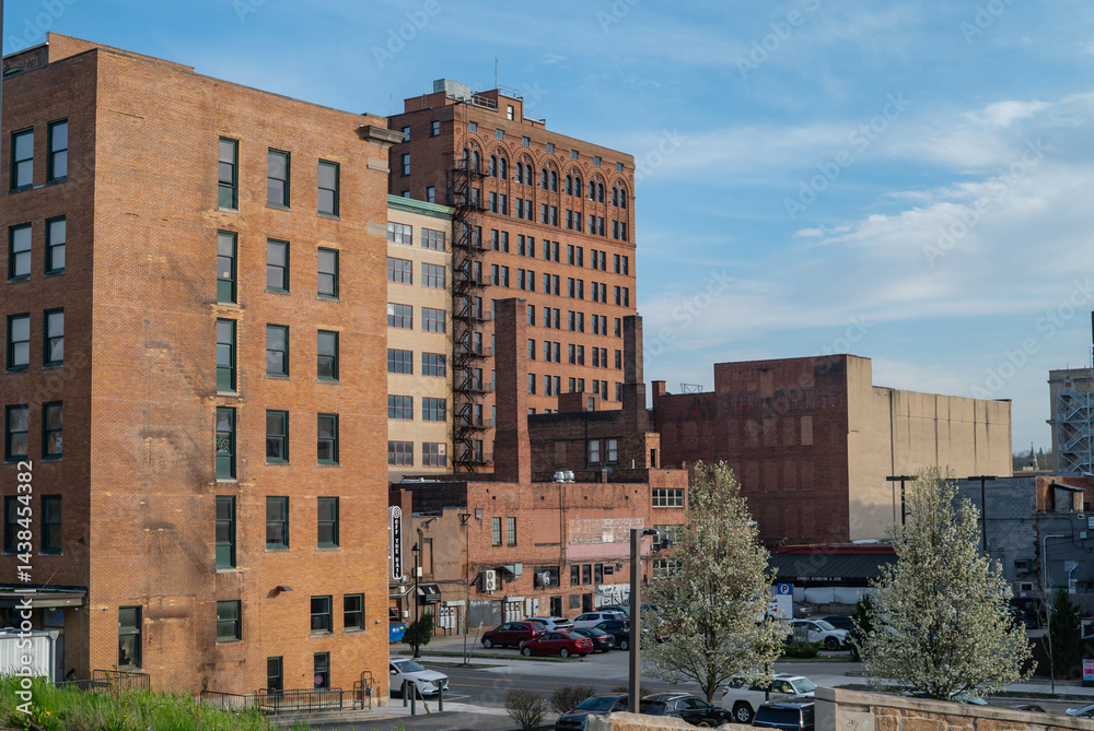 Fototapeta premium Youngstown Ohio USA Apr 18 2025 ; downtown historic district, city life architecture, copy space background image.NEF