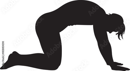 Woman Performing Cat Cow Pose Yoga Exercise Silhouette Vector Illustration