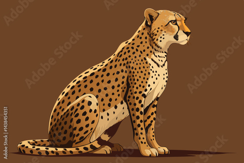 Majestic Cheetah Sitting Profile View Wildlife Art