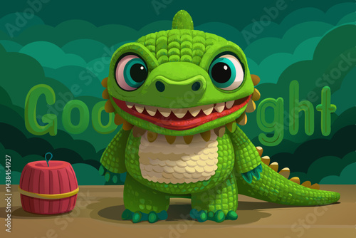 Cute Green Monster Says Goodnight with a Bomb