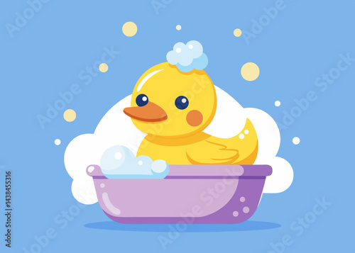 Adorable Yellow Rubber Duck Taking a Bath in Tub