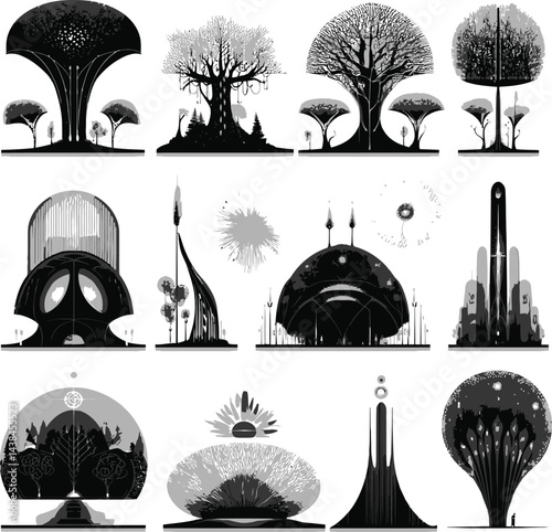 Vector Futuristic Architecture Set, Abstract Building Concepts.