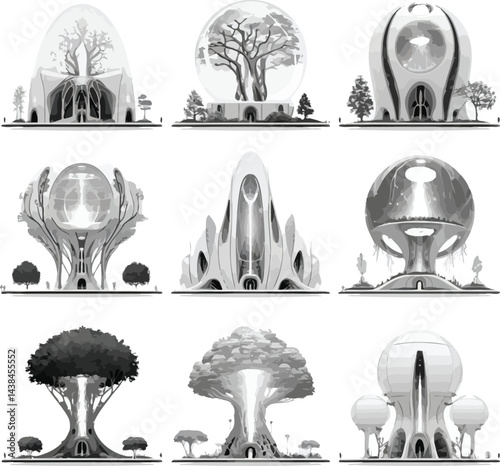 Vector Futuristic Architecture Set, Abstract Building Concepts.
