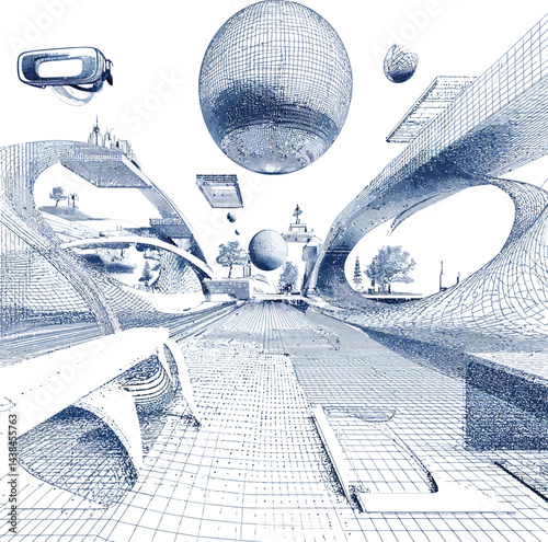 Vector Abstract Futuristic Cityscape, Isometric Urban Vision.