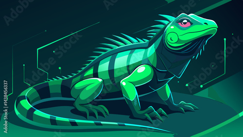 Green Iguana Reptile Digital Art Illustration