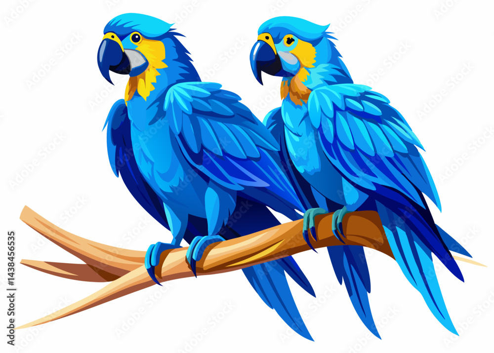 Fototapeta premium Two Vibrant Blue Macaws Perched on a Branch