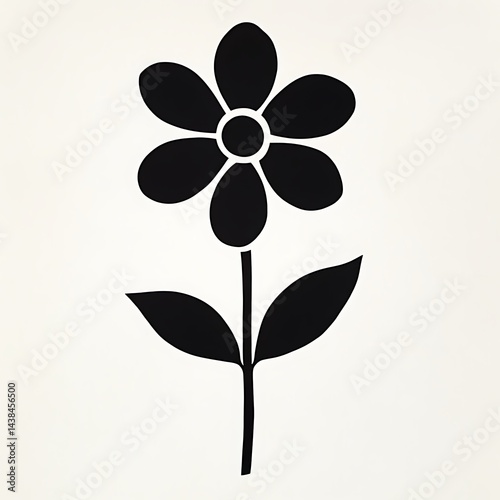 Obraz na płótnie Minimalist Black Flower Illustration with Simple Petals and Leaves Design on a White Background w salonie