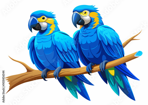 Two Vibrant Blue Macaws Perched on a Branch