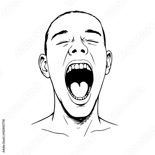 Man yelling sketch, black and white, for design projects