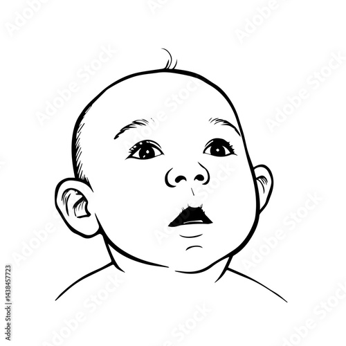 Baby portrait, hand-drawn sketch, black and white, for websites and cards