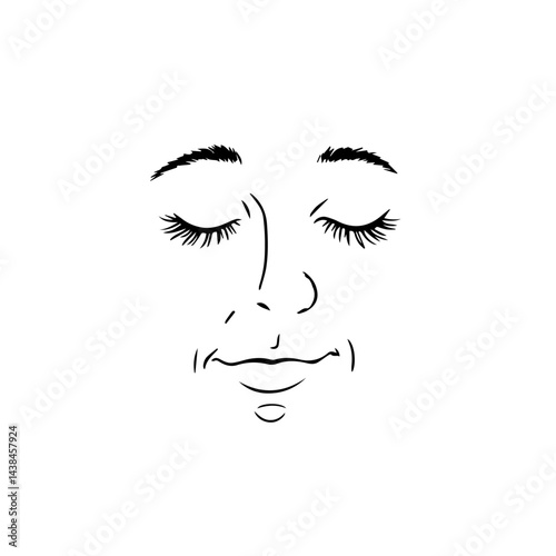 Relaxed face sketch, black and white, for wellness branding