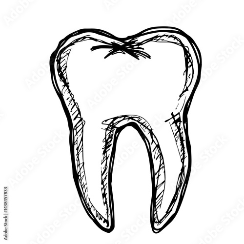 Hand-drawn tooth sketch, for dental care, websites, and brochures