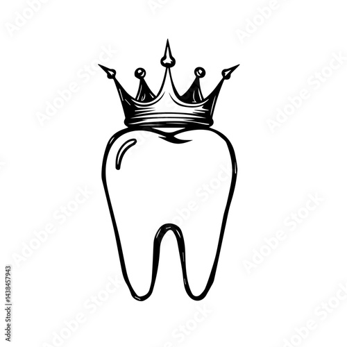 Crowned tooth, hand-drawn sketch, for dental care branding