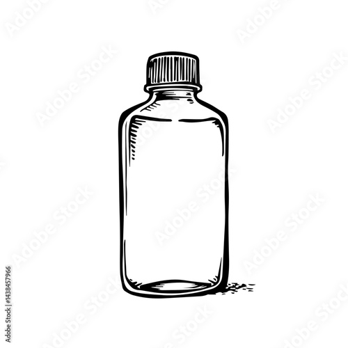 Hand-drawn bottle sketch, black and white, for packaging design