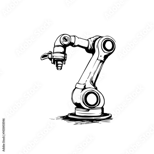 Robotic arm sketch, black and white, for industrial design