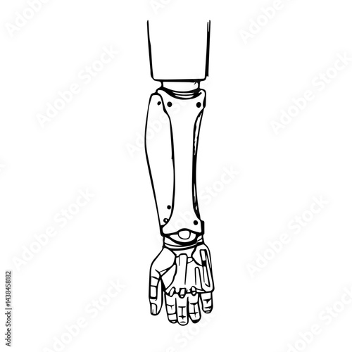 Robotic arm sketch, black and white, for engineering design