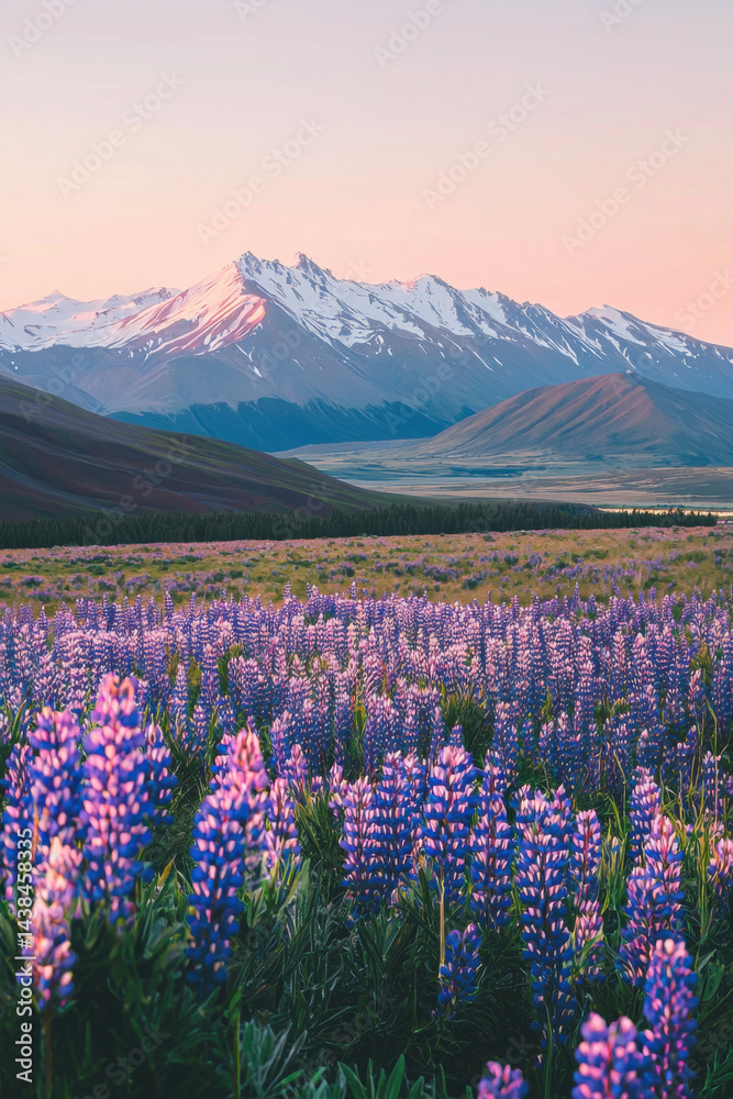 Obraz premium Majestic Mountain View with Purple Lupines