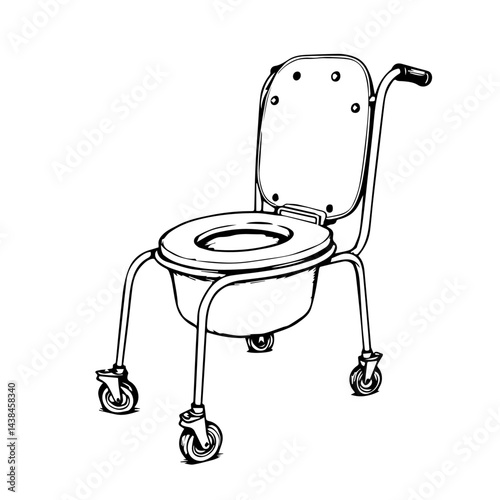 commode chair sketch, black and white, for medical illustration