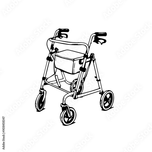 Hand-drawn sketch of a walker, medical equipment, for healthcare illustrations