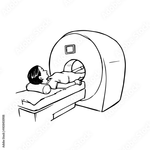 Patient undergoing an MRI scan, a hand-drawn illustration