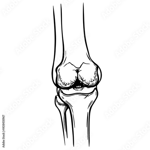 Hand-drawn knee joint sketch, anatomical illustration for medical education
